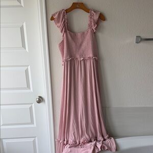 Pink Ruffled Maxi Maternity Friendly Dress